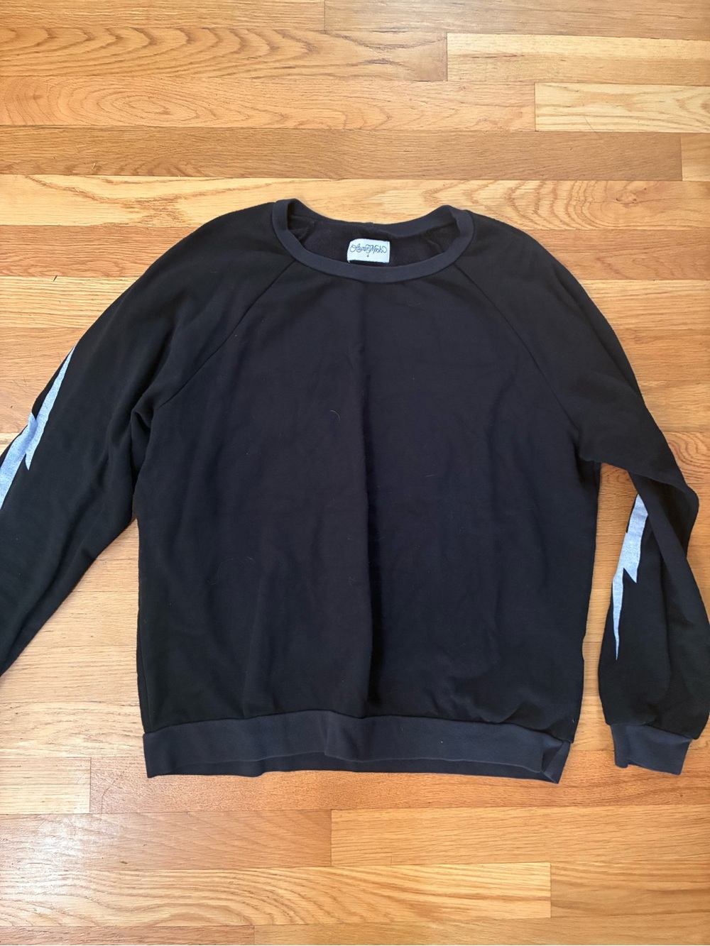 Lauren Moshi Black Crewneck Sweatshirt with Silver Lightning Sleeves